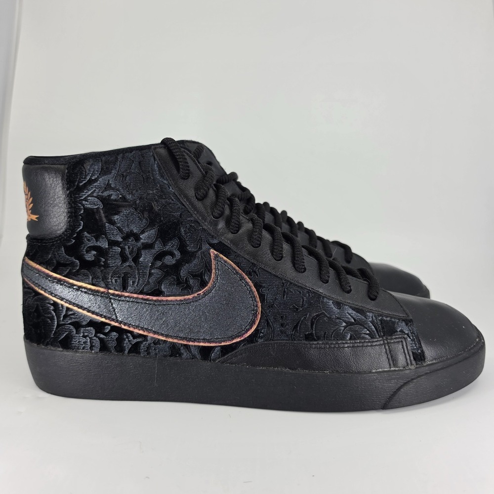 Nike Blazer Mid Black VELVET Floral Metallic Gold Sneakers AV8437 Womens 11 - Picture 4 of 10
